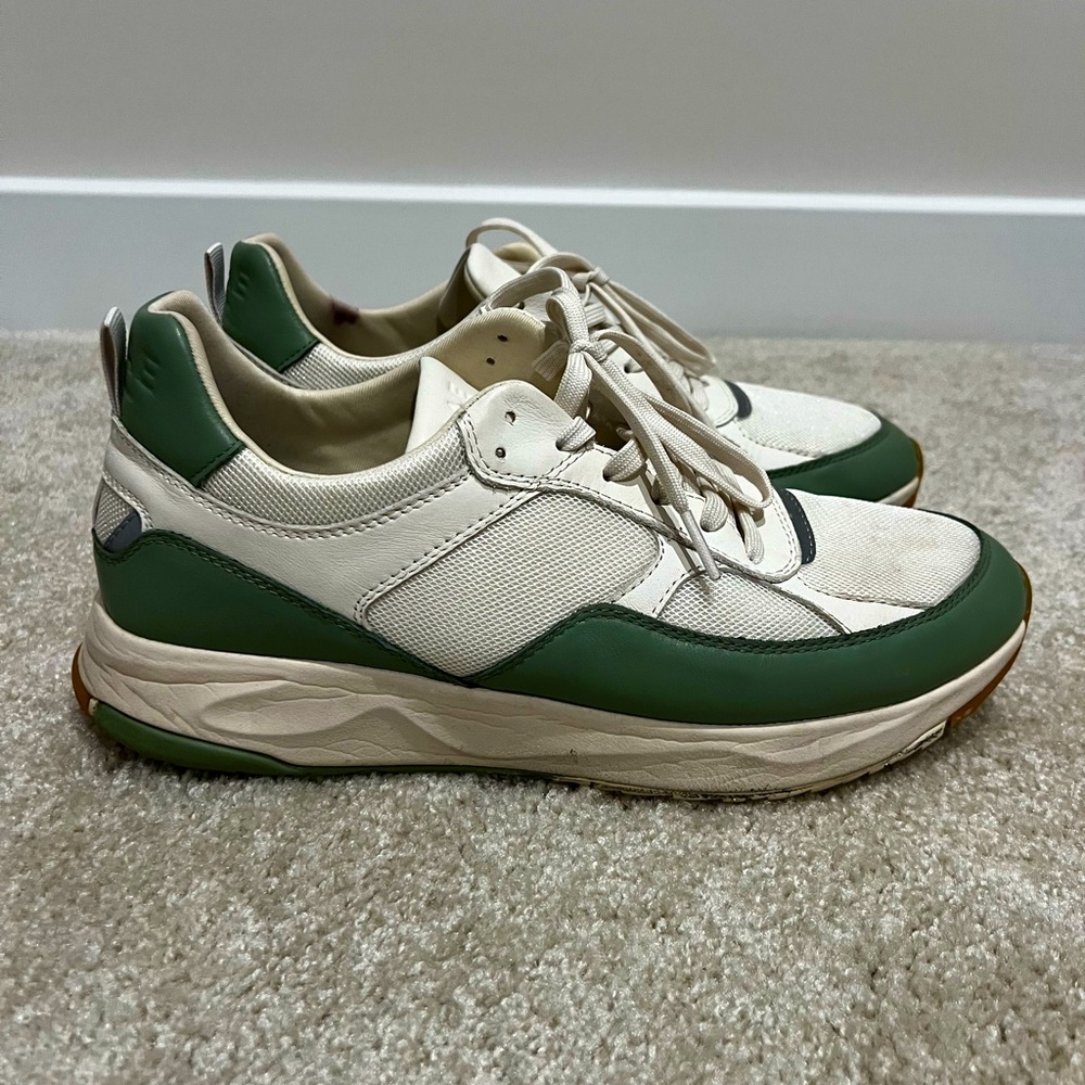 CLAE Men’s leather and fabric cream and green shoes
